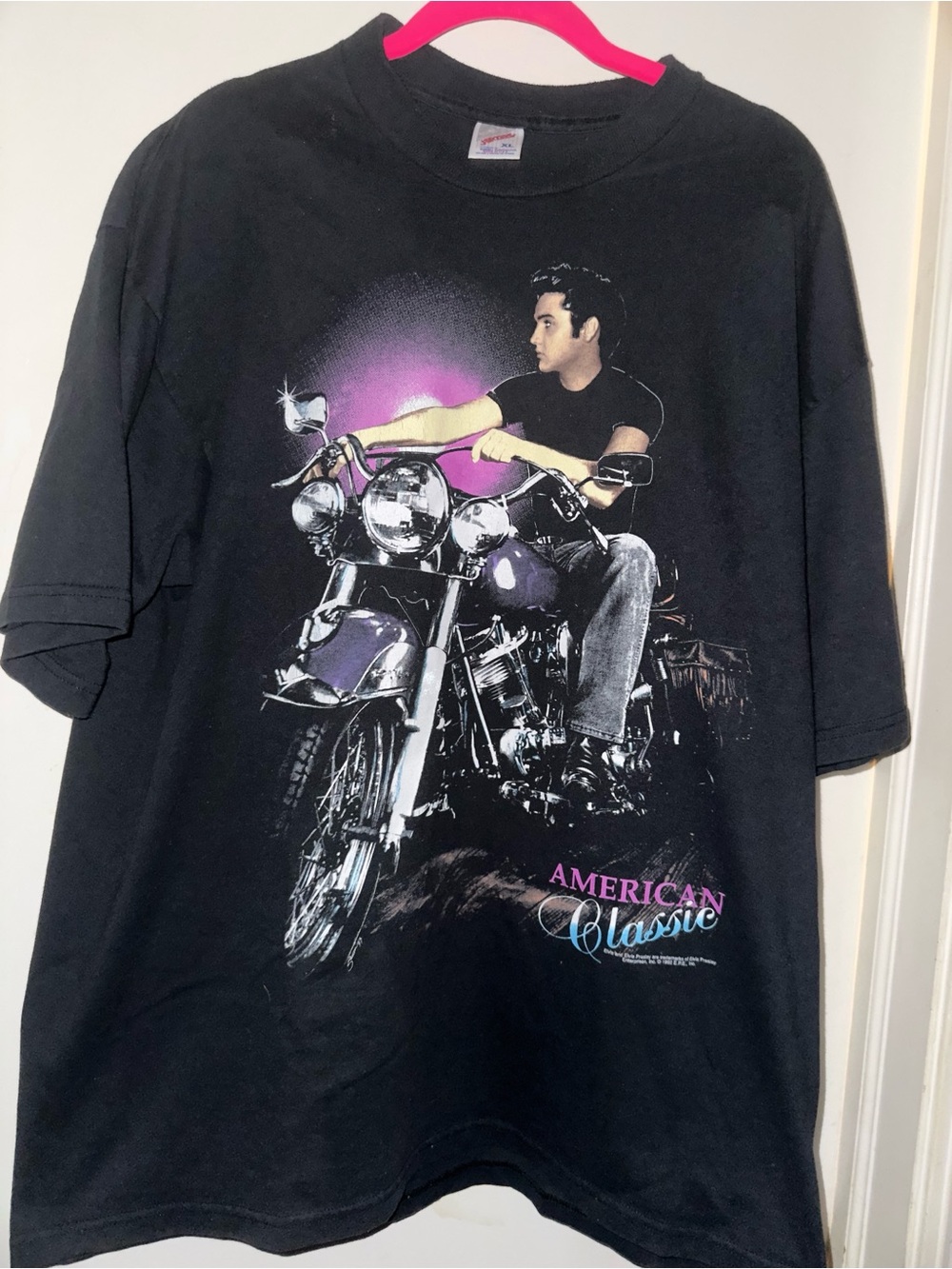 Jerzees Black Graphic Tee with Purple Accents